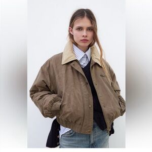 Zara Contrast Collar Waxed Bomber